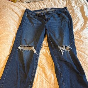 Torrid Dark Blue Distressed Flare Jeans